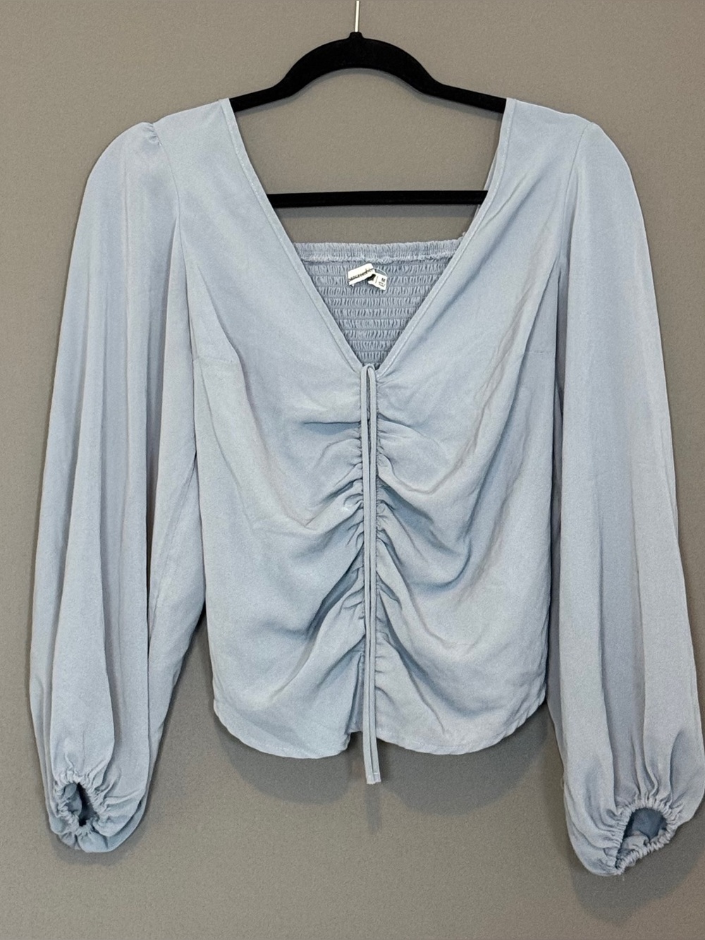Abercrombie & Fitch Ruched Balloon Sleeve Blouse Women’s Light Blue M Boho